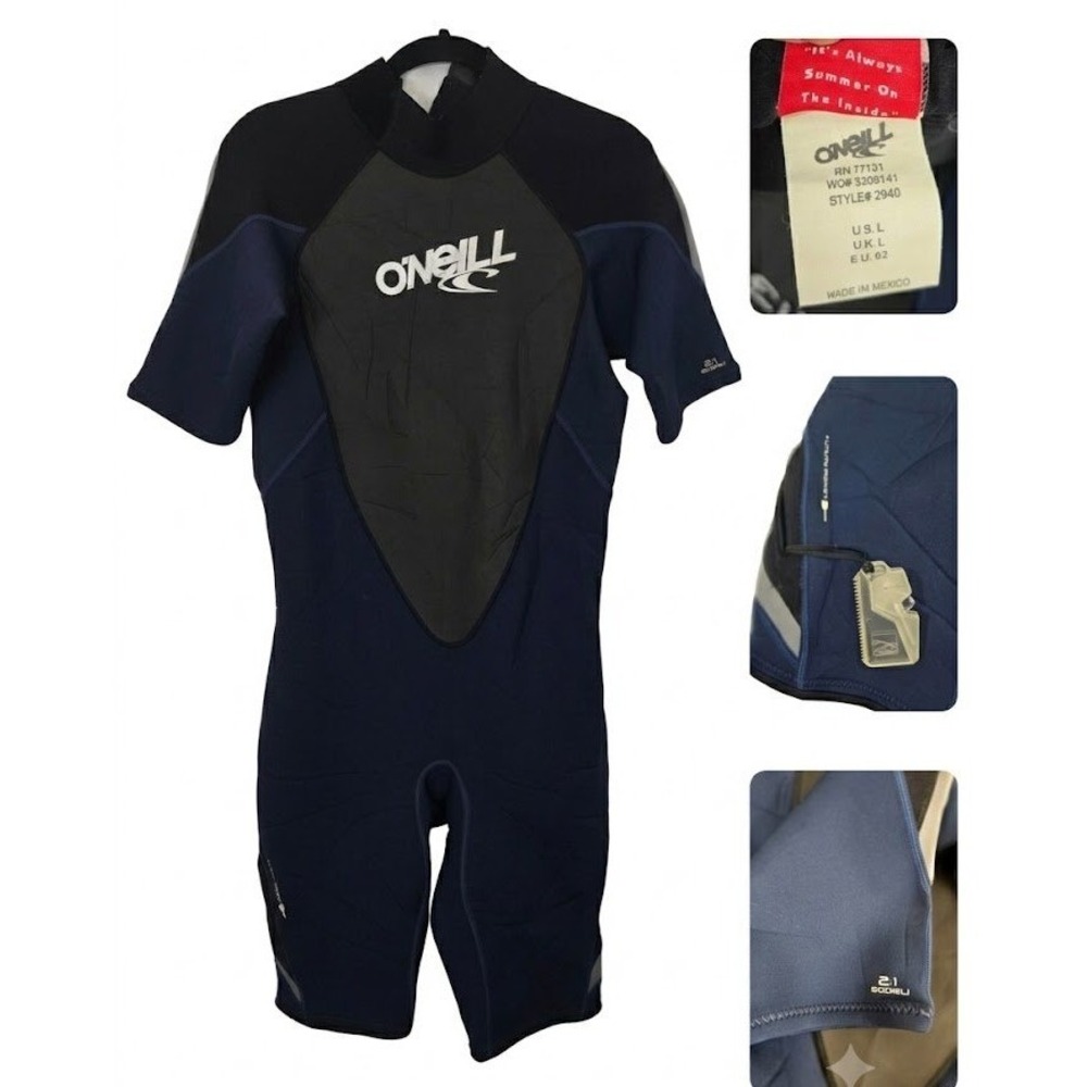 ONeill Gooru 2 1 Short Sleeve‎ Chest Zip Springsuit Wetsuit Men Large 2mm Surf